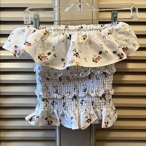 Reformation Floral Off-Shoulder Ruffle Top